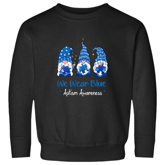 Discover three gnomes holding blue puzzle autism awareness pullover Sweatshirts