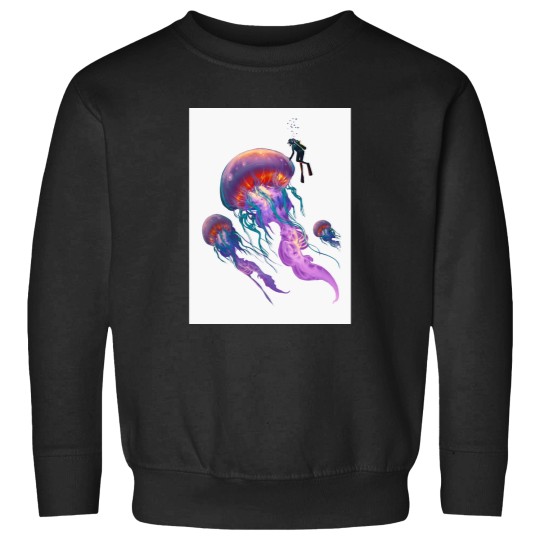 Discover jellyfish with scuba diver, ocean lover saline Baseball ¾ Sleeve T-Shirt Sweatshirts