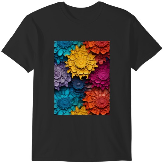 Discover 3D Embossed Colorful Floral Graphic T-Shirts