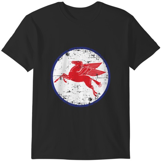 Discover Mobil Gas Oil Pegasus Circle Distressed Faded T-Shirts