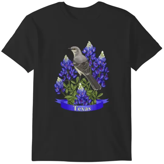Discover Texas State Mockingbird and Bluebonnet Flower T-Shirts