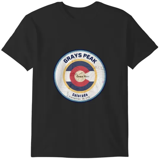 Discover Colorado Mountain Map Blue Border Grays Peak T-Shirts