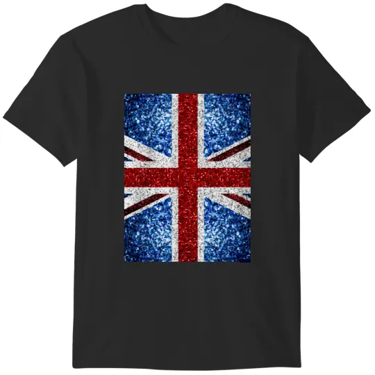 Discover UK flag red blue white faux sparkles glitters United Kingdom British Union Jack (Photo of Glitter T-Shirts