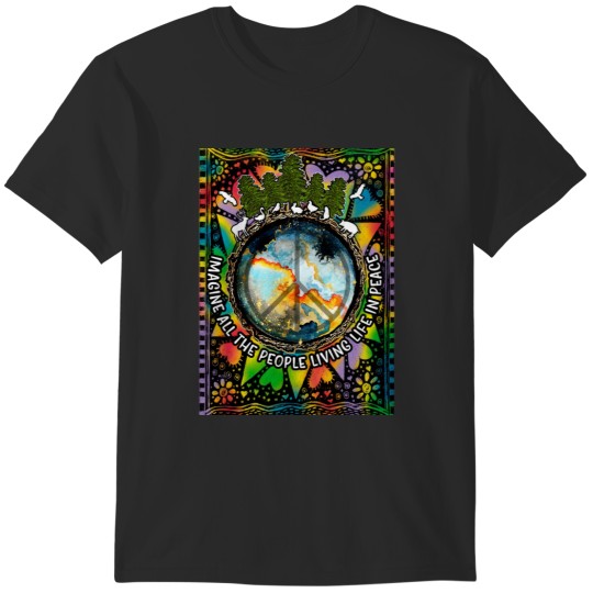 Discover Imagine All The People Living Life In Peace Hippie Premium Scoop T-Shirts