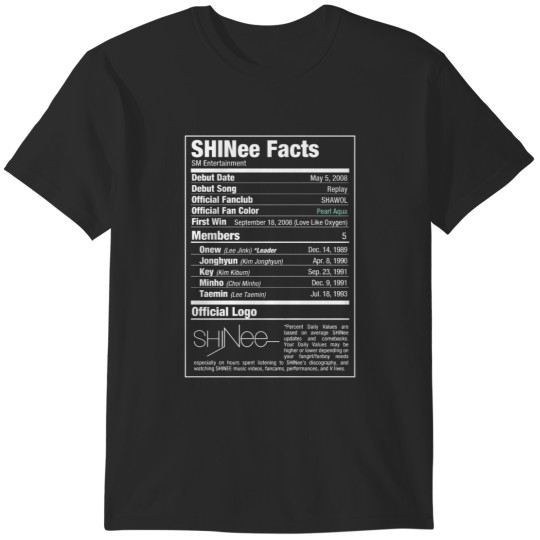 Discover SHINee Kpop Nutritional Facts 2 T-Shirts