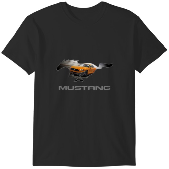 Discover Mustang GT Logo Emblem Design (Orange on Black) T-Shirts