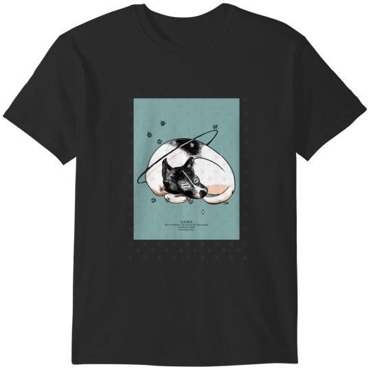Discover Laika the Space Dog (Green) Sticker T-Shirts
