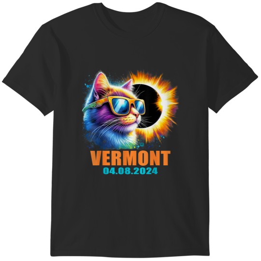 Discover Vermont Total Solar Eclipse 2024 Cat Solar Eclipse Glasses T-Shirts