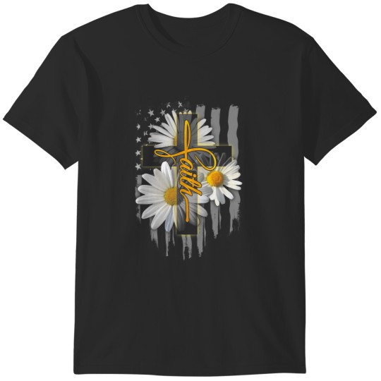 Discover faith cross casual cross daisy us flag floral T-Shirts