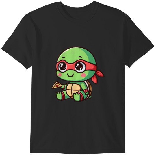 Discover TMNT Ninja Turtles Cute Baby Raphael with pizza T-Shirts