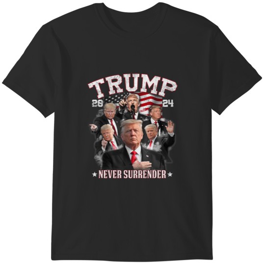 Discover Donald J  2024 Never Surrender,  Mugshot -  Never Surrender T-Shirts
