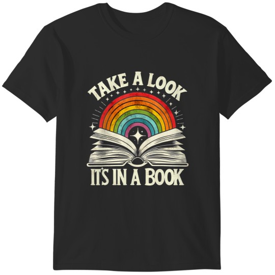 Discover Take A Look A Book Vintage Reading Librarian rainbow T-Shirts