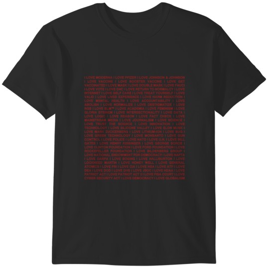 Discover I Love Moderna, Pfizer, and Johnson & Johnson Red and Black T-Shirt