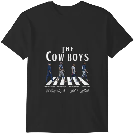 Discover Cowboys Walking Abbey Road Signatures Football T-Shirt T-Shirts