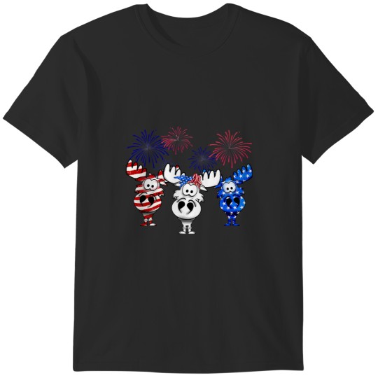 Discover red white blue moose usa flag 4th of july nerdy moose americ T-Shirts