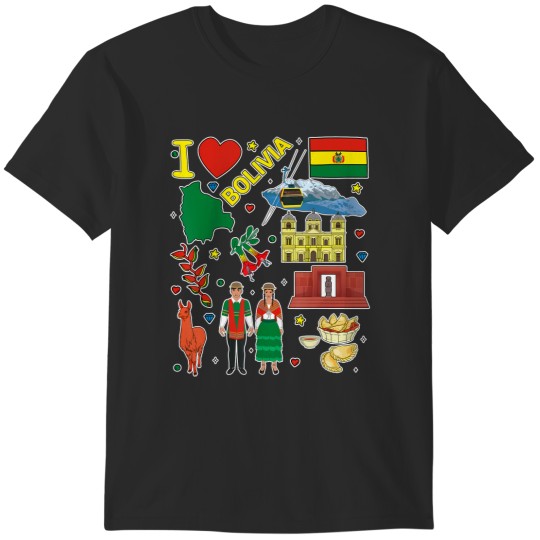 Discover bolivian hand drawn symbols, bolivia map, cultural icons T-Shirts