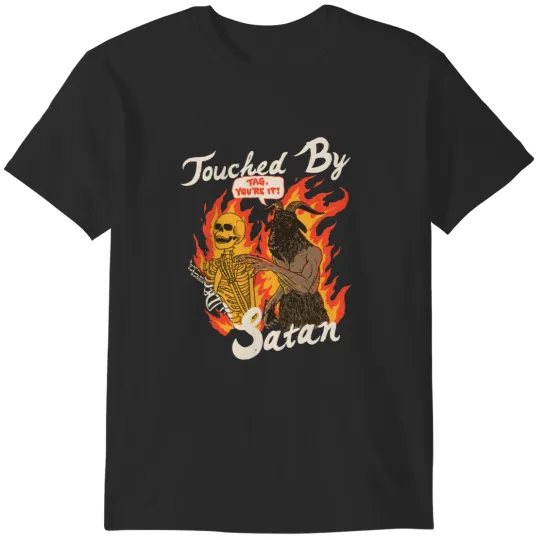 Discover Touched By Satan A cat with tater tots on its head and paws. Sticker T-Shirts