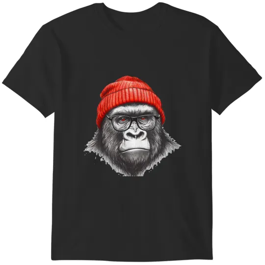 Discover gorilla wearing beanie stocking hat and eyeglasses T-Shirts