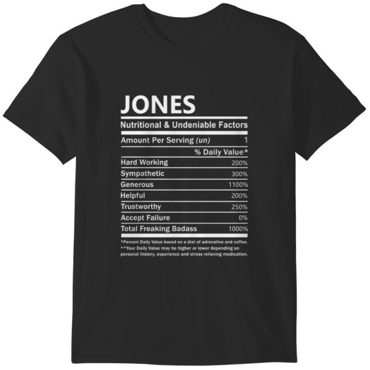 Discover Jones Name Nutritional and Undeniable Name Factors T-Shirts