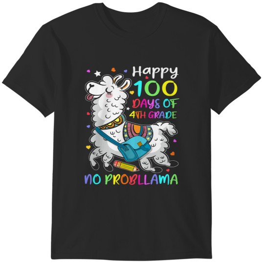 Discover 100 Days Of School Llama 4th Grade Students Teachers Kids 104 T-Shirts