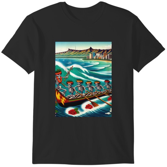 Discover Dead Skeleton Hawaiian Outrigger Grateful Canoe Paddlers Sticker T-Shirts
