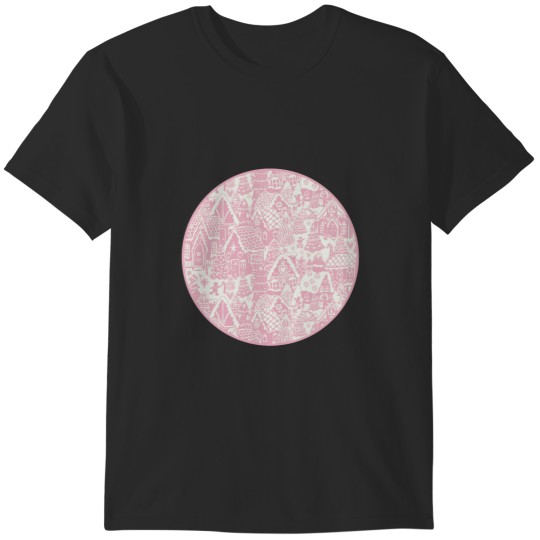 Discover Holiday Gingerbread Village in candy land pink and winter white T-Shirts
