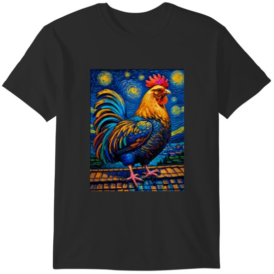Discover Rooster in starry night T-Shirts