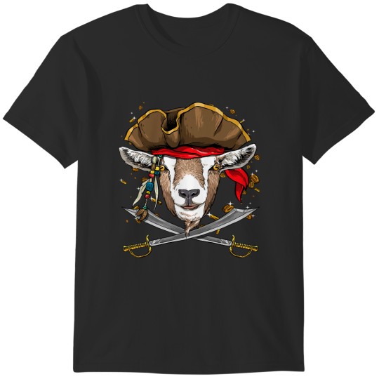Discover Pirate Goat Jolly Roger Flag Nautical Farmer Goat Lover Farm T-Shirts