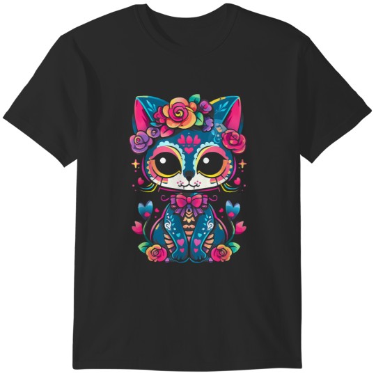 Discover Sugar Skull Cat Gato  Day of the Dead Dia De Mue T-Shirts