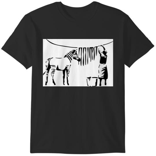 Discover Banksy A Woman Washing Zebra Stripes Artwork Reproductions  Prints T-Shirts