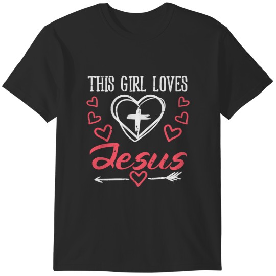 Discover Heart Cross This Girl Loves Jesus God Christian Girls Women490 T-Shirts
