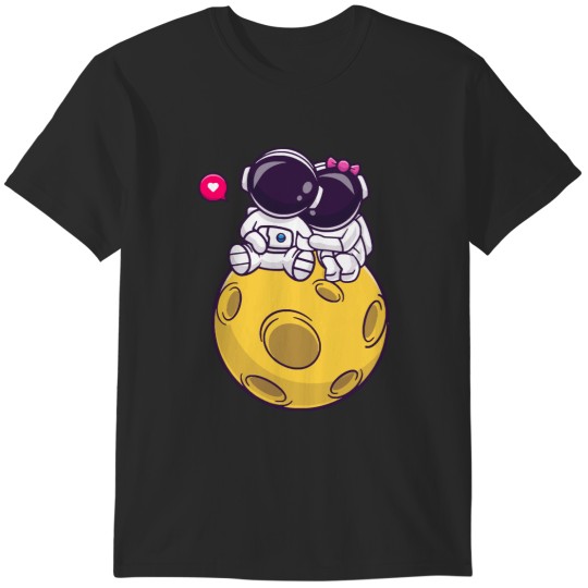 Discover Cute Couple Astronaut Sitting On Moon Cute Couple Astronaut Sitting On Moon Cartoon T-Shirts