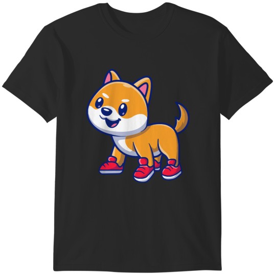 Discover Cute Shiba Inu Dog Wearing Shoes Cute Shiba Inu Dog Wearing Shoes Cartoon T-Shirts