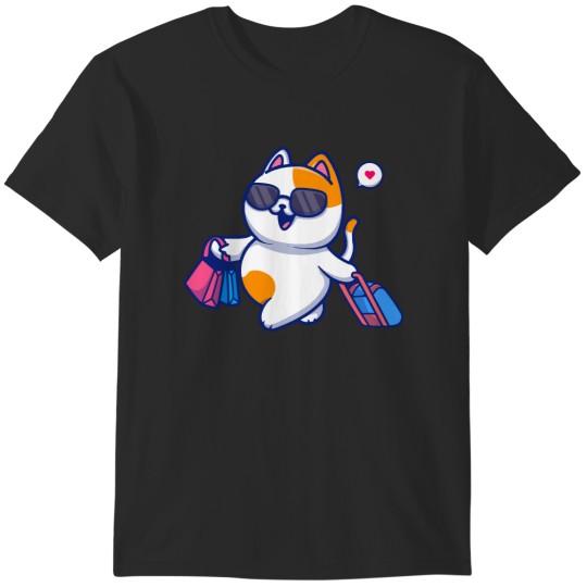 Discover Cute Cat Traveling With Suitcase Cute Cat Traveling With Suitcase And Bag Cartoon T-Shirts