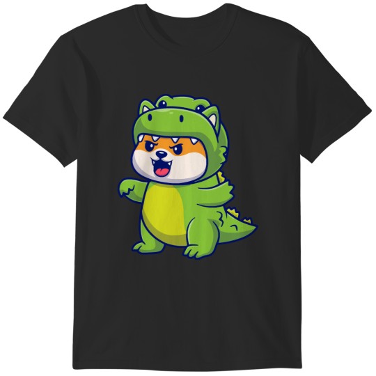 Discover Cute Shiba Inu Dog Wearing Dino Costume Cute Shiba Inu Dog Wearing Dino Costume Cartoon T-Shirts
