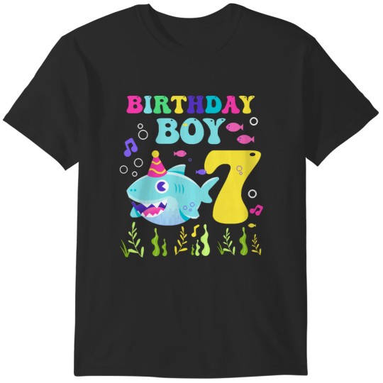 Discover 7th Birthday 7th Birthday Boy Shark Funny B-day Gift For Kids T-Shirts