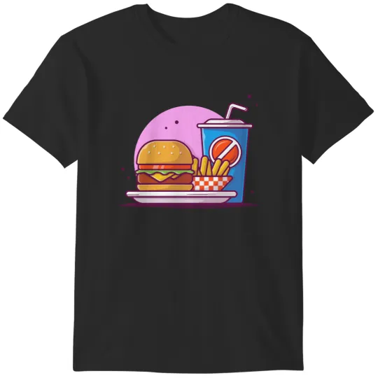 Discover Burger Burger, French Fries, And Soft Drink Cartoon T-Shirts