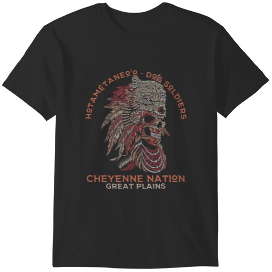 Discover Dog Soldiers Cheyenne Nation Skull And Wolf Headdress Native American Dog Spiced T-Shirts