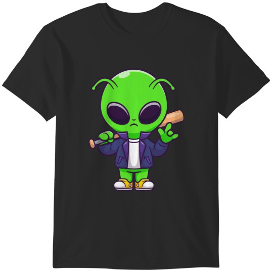 Discover Cute Cool Alien With Baseball Bat Cute Cool Alien With Baseball Bat Cartoon T-Shirts