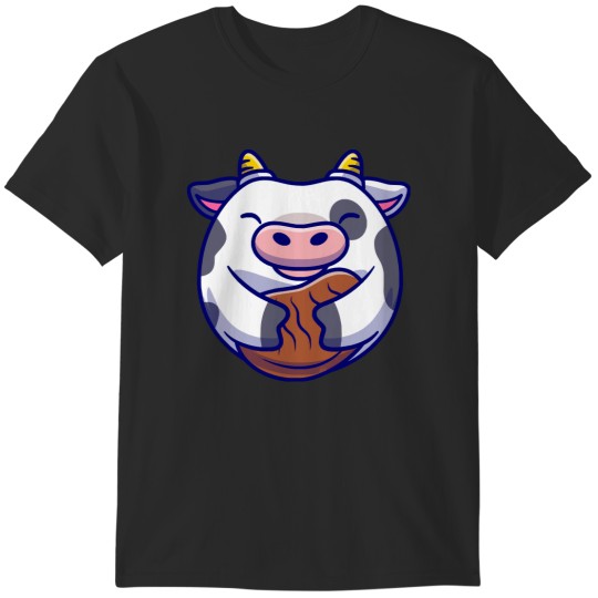 Discover Cute Cow Holding Beef Steak Cartoon Cute Cow Holding Beef Steak Cartoon T-Shirts