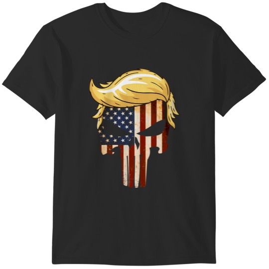Discover Skull With Iconic Trump Hair America Flag Heart T-Shirts