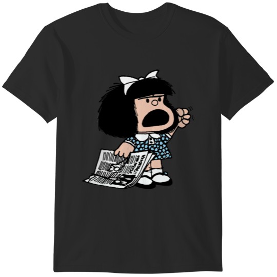 Discover Angry Mafalda with newspaper and fist raised cartoon quino argentina T-Shirts