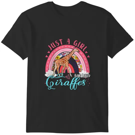 Discover Giraffe Gift Just A Girl Who Loves Giraffes Cute Giraffes Rainbow Flowers T-Shirts