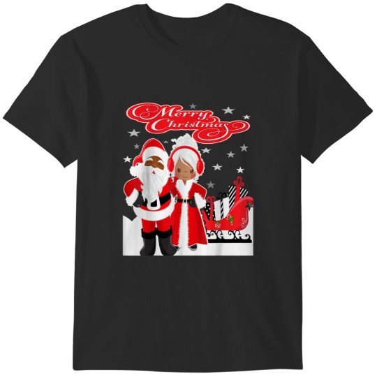 Discover Merry Christmas Santa Claus Mrs Claus African American T-Shirts
