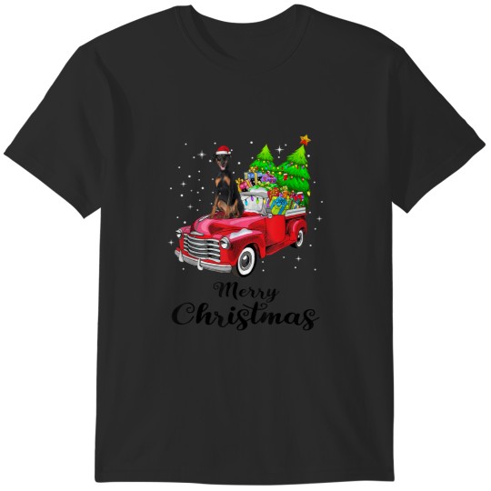 Discover Doberman Pinscher Ride Red Truck Christmas Pajama T-Shirts