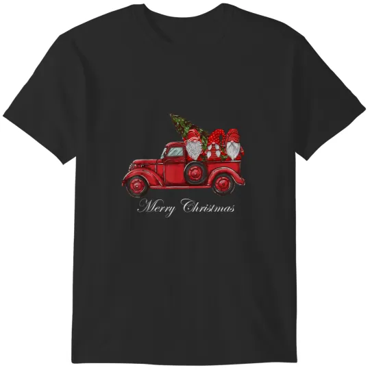 Discover Merry Christmas Vintage Red Truck Gnomes With Christmas Tree T-Shirts