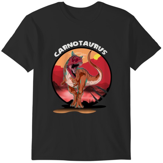 Discover Carnotaurus Dinosaur Design With Background T-Shirts