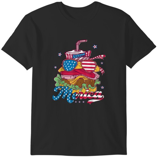 Discover Patriotic Burger 4th of July Day Merica Sunglass T-Shirts