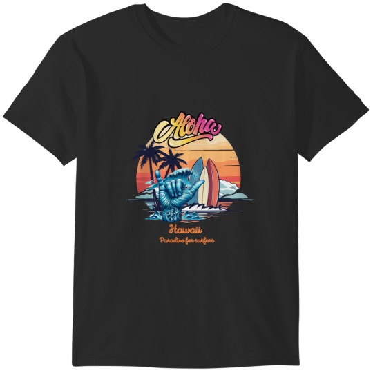 Discover Aloha, Hawaii, paradise for surfers,cool graphic with hawaiian "shaka" gesture T-Shirts