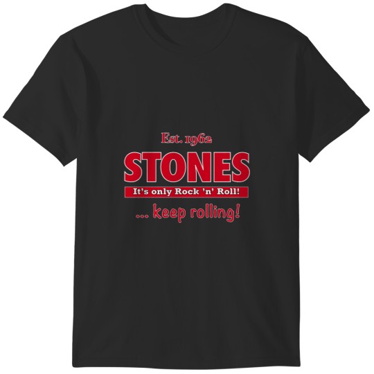 Discover Est. 1962 Stones It's only Rock 'n' Roll keep rolling outline white T-Shirts